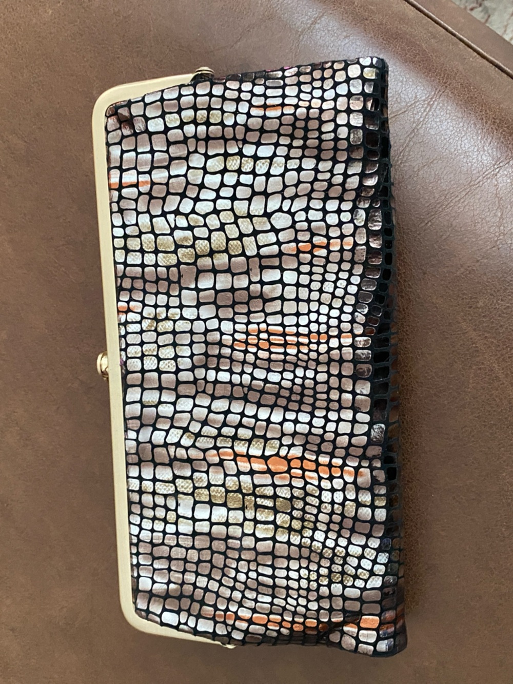 HOBO Metallic Mosaic Frame Clutch in Black, Silver & Copper